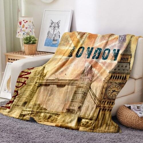 Fashion Retro Flannel Fleece Blanket London France Tower Print Famous Buildings Plush Throw Blanket on Sofa Bed Warm Bedding