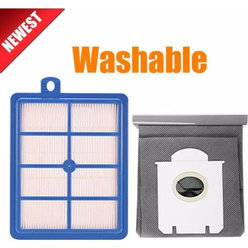 Washable 1pcs H12 H13 dust hepa filter + 1pcs High Quality Vacuum Cleaner Bags Dust Bag fit For Philips Electrolux