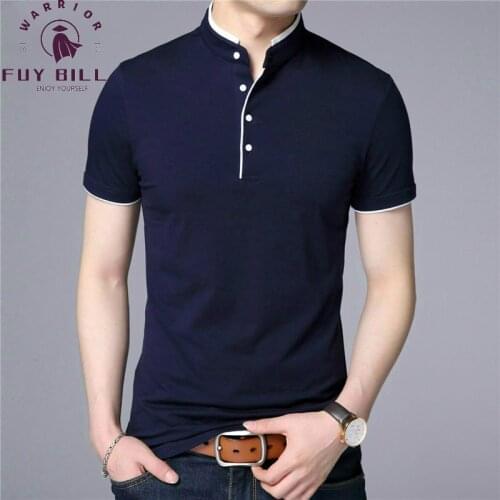 FuyBill 2021 Spring Summer New Style Mandarin Collar Short Sleeve Tee Shirt Men Top Men Brand Clothing Slim Fit Cotton T-Shirts