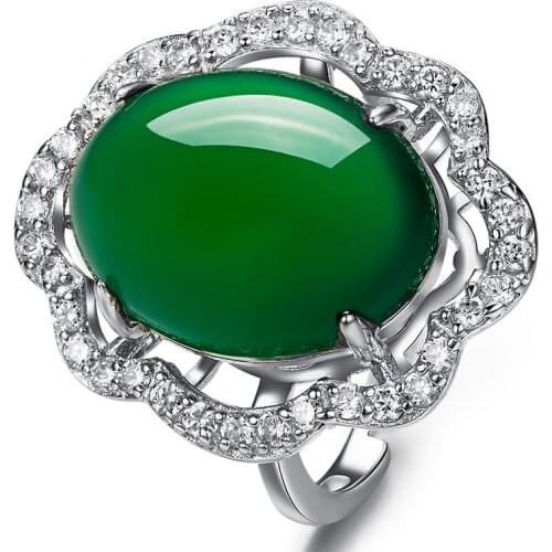 Natural Green Jade Mosaic Zircon Ring 925 Silver Jadeite Chalcedony Amulet Fashion Charm Jewelry Gifts for Women Her