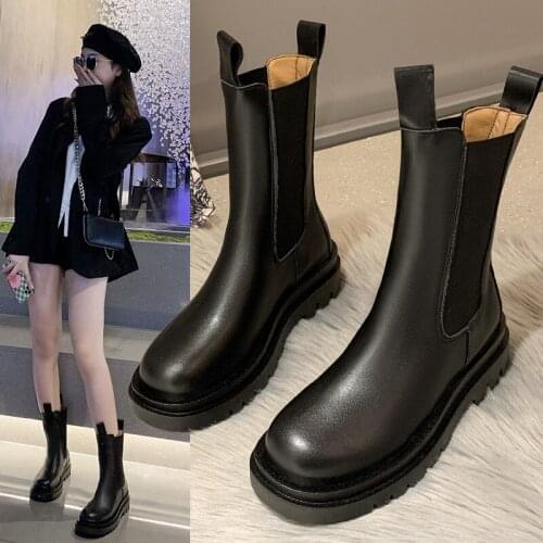2021 New Stretch Fabric Elastic Round Toe Ankle Boots Womens Thick-soled Casual Boots Ladies Knitted Short Boots Winter Boots