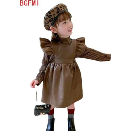 1-8 Years Spring Girls Dress Childrens Clothing Baby Girl Winter Dresses Sleeveless PU Leather Toddler Girl Suspender Dresses