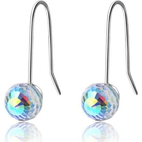 Multicolored Gradient Aurora Crystal Earrings Female Temperament 925 Sterling Silver Jewelry Round Ball Ear Hook SE762