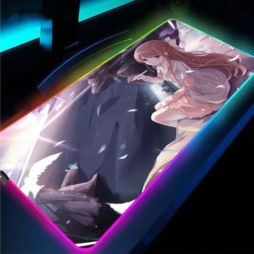 Anime Girl Rgb Pink Xxl Mouse Pad, Led Backlight, with USB Port, Mouse Gaming 3d Mouse Pad Genshin Impact,keyboards Accessories