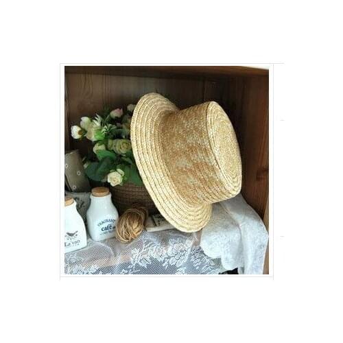 2017 Hot Lady Boater sun caps Ribbon Round Flat Top Straw Fedora Panama Hat summer hats for women straw hat diy hats