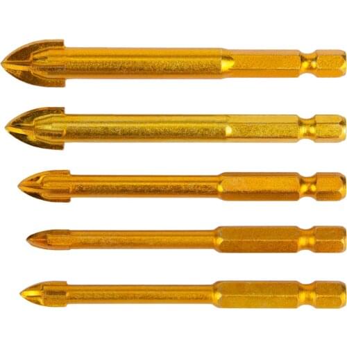 1pc 6/8/10/12mm Cross Spear Head Drill Bits Titanium Coated 1/4" Hex Shank Ceramic Tile Glass Marble Drill Bit