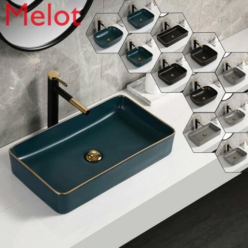 Light luxury gold border tabletop wash basin ceramic Nordic style toilet household tabletop basin wash basin color wash basin
