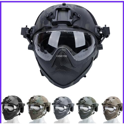 Tactical Helmet with Full Face Mask Protective Hunting Equipment Airsoft Paintball Helmet Cs Game Army Shooting Training Combat