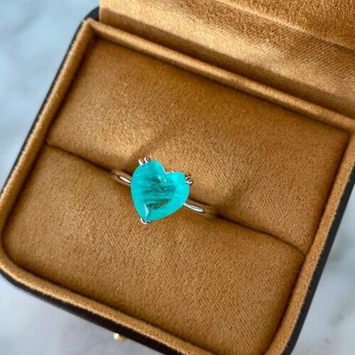 Tiny100%925 7.5CT 10*10MM Silver Heart Paraiba Tourmaline Gemstone Engagement Diamond Ring Fine Jewelry Gifts