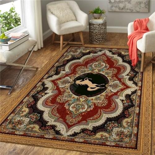 Vintage Court Horse Rug Square Anti-Skid Area Floor Mat Rug Non-slip Mat Dining Room Living Room Soft Bedroom Carpet 05
