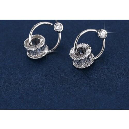 Women Earrings Round Zircon Silver Color Earrings Banquet Engagement Earrings Specially Designed For Women Give Girlfriend Gift