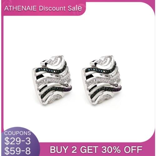 ATHENAIE 925 Sterling Silver with Black CZ Earrings Vintage Geometric Stud Earrings For Women Party Jewelry Gifts