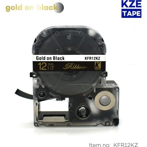 1pcs 12mm*5m gold on black Satin Label Tapes KFR12KZ label ribbon for Epson KingJim Label Printer maker LW-300 LW400