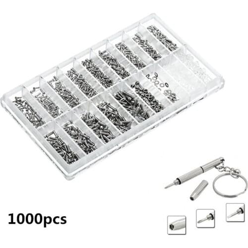 1000Pcs Assortment Tiny Eyeglass Sun Glasses Spectacles Screw + 1pcs Multifunction Screwdriver Set Repair Tool Kit