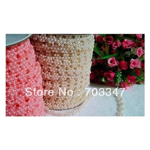 6 Rolls (25 METERS/Roll) X 10mm Flat Back FLOWER PEARL BEAD TRIM In Ivory And Pink FOR BRIDAL WEAR ETC * FREE SHIPPING