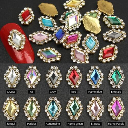 9x12mmNew vintage Rhombus Nail art rhinestones Gold bottom set glass rhinestone 10pcs/30pcs nail ornament