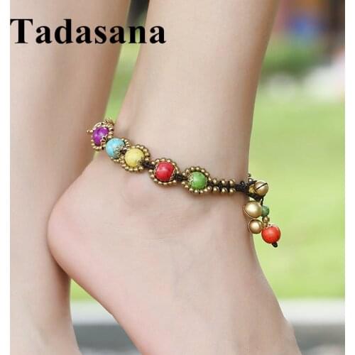 Bohemia Brass Anklet Charms Jingle Bell Beach Ankle Stone Beads Women Foot Bracelet Leg Chain For Women Men Foot Jewelry