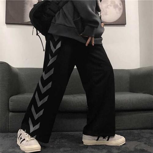 Elastic High Waist Women Wide Leg Pants Harajuku Retro Streetwear Hip Hop Dark Black Pants Baggy Pants Retro Loose Pants Femme