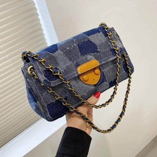 Denim Women Shoulder Bag Metal Chain Crossbody Bag Female Luxury Brand Multicolor Handbags Women Bags Designer Flap Messenger