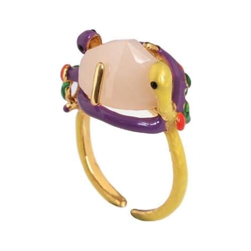 European and American Fashion Personality Trend Jewelry Romantic New Enamel Glaze Two Small Snake Open Ring Jewelry