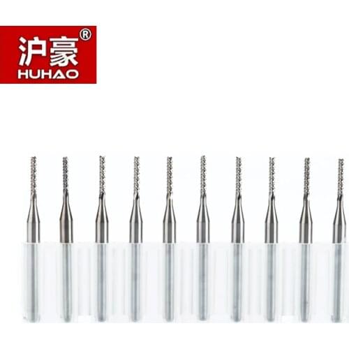HUHAO 10pcs/lot 3.175mm Carbide Tungsten Corn End Mill Cutter PCB Dense Blade milling bits CNC router bits 0.8mm to 1.6mm