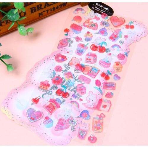 Kawaii Japanese Glittering Sugar Candy 3D PVC Stickers Scrapbooking Diy Bullet Journal Cute Diary Stationery Sticker Sheet