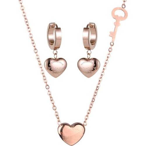 316L Stainless Steel Heart Lock Titanium Steel Necklace Rose Gold Heart Taigang Earrings Personality Set No Fade