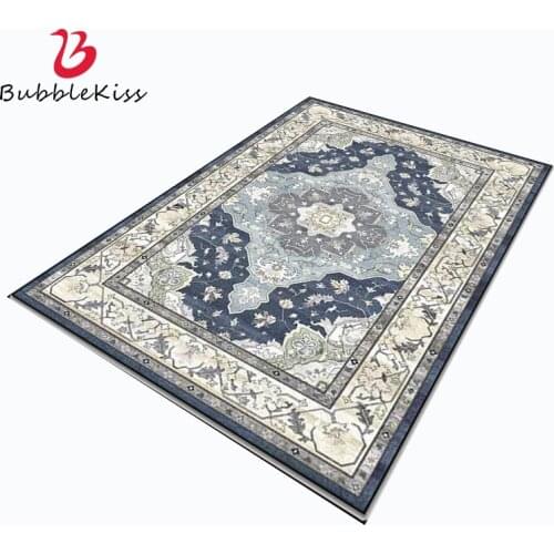 Bubble Kiss Carpet for Living Room Ethnic Style Blue Flower Pattern Carpet Home Customized Anti-wrinkle Bedroom Rug Bedside Mat
