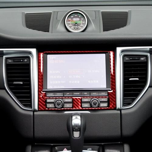 Red Genuine Carbon Fiber For Porsche MACAN 2014-2018 Car Dashboard Center GPS Navigation Frame Cover Trim Styling Sticker
