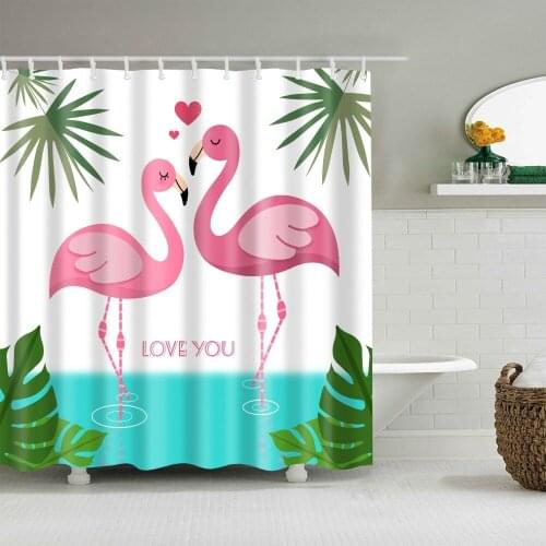 Flamingo creative printing shower curtain Prevent mold Bathroom Washable Eco-friendly Waterproof curtain with plastic hook C0543