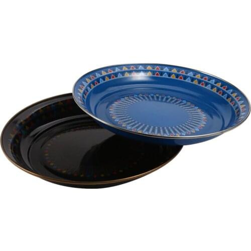 Large size Round Enamel Tea Table Tray Coffee Snack Food Meals Chinese Tea Serving Tray Dried Fruit Basket Candy Dish