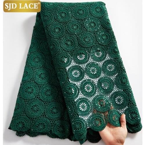 SJD LACE 5Yards Guipure Cord Laces Sewing Sequins Water Soluble African Lace Fabric Green Bridal Materials For Party Dress A2524
