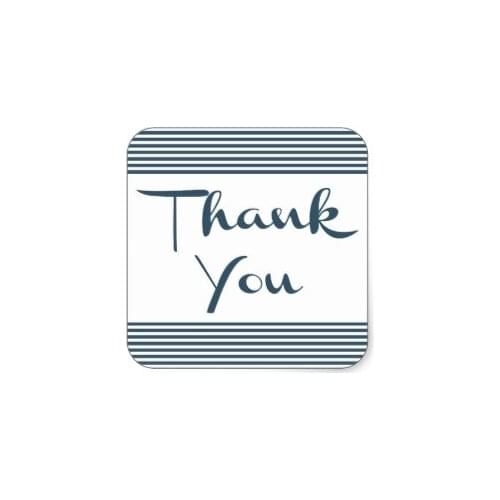 5cm Nautical Thank You Navy Blue And White Stripe Square Sticker