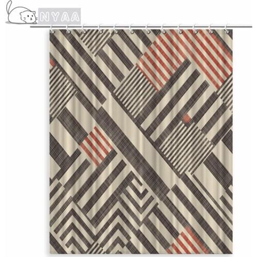 Linen Stripe Bathroom Shower Curtains Bath African Print Waterproof Fabric Shower Curtain Decorative Geometric Black Curtains