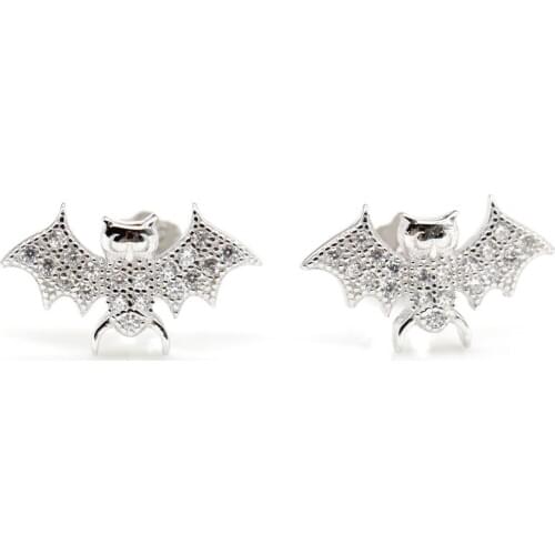 925 Sterling Silver Stud Earrings Small Bat Clear CZ Cute Animal Earrings Jewelry for Women Girls Valentines Day Gift