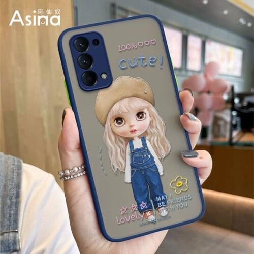 ASINA Matte Transparent Case For OPPO Reno 2 3 4 5 Pro Cute Cartoon Hard PC Cover Bumper For Realme X7 Find X3 Lite Women Capa