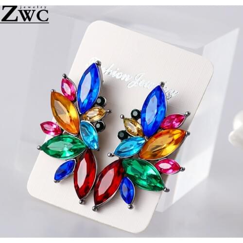 ZWC Trendy Brand Opal Stone Drop Earrings 2019 Brand New Elegant For Women Fashion Elegant Geometric Crystal Earring Jewelry