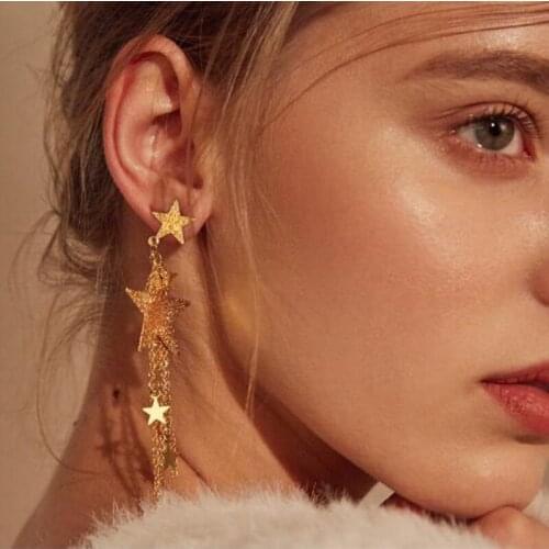 Fashion Star Tassel Dangle Earrings For Women Metal Long Chain Gold Color Statement Charm Female Earrings Jewelry 2021 Wholesale
