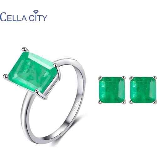 Cellacity Classic 925 sterling silver ring earring set with emerald ruby pink gemstones wedding party wholesale gift