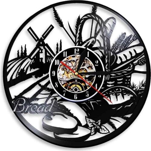 LED Light Wall Clock Bread Vintage Decorative Clock Cereals Vinyl Record Wall Watches Clock Wall Clock Wall Hanging Home Decor