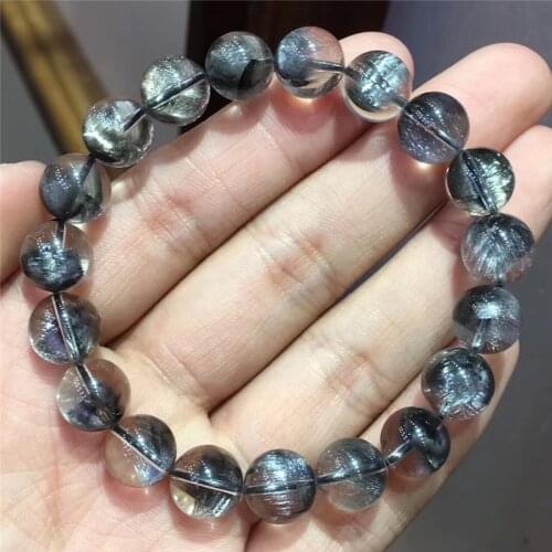 10.1mm Natural Brookite Platinum Silver Rutilated Quartz Bracelet Woman Man Gift Round Beads Gift Crystal Jewelry AAAAAA