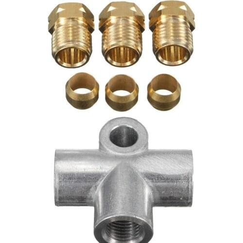 New Silver 3 Way T Piece Tee Brake Pipe With 3 M10 Male Nuts Short Metric Copper 3/16 10mm Inch Replacement Parts F19A