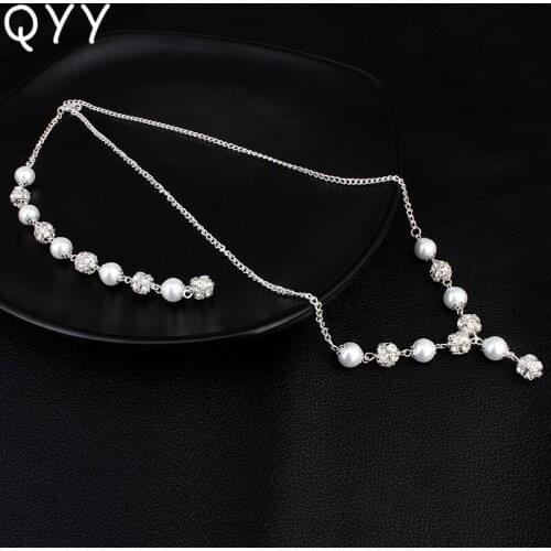 Women Bride Backdrop Long Necklace Newest Crystal Pearl Beads Backless Necklace for Wedding Evening Dress Accessories Jewelry
