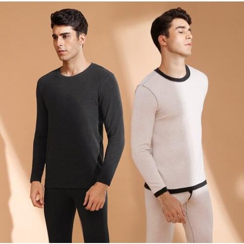 New autumn and winter mens silk thermal underwear set bottom long Johns thick double-sided matte shirt of high quality