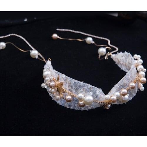 New Fairy Beautiful Mesh Pearl Headband Sweet Bride Wedding Headwear Female Simple Style Hair Accessories