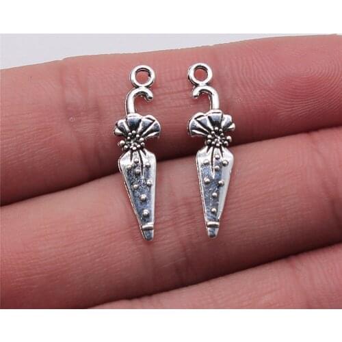 Wholesale Jewelry Lots Antique Silver Color 7x26mm Umbrella Pendants For Bracelets Man Jewelry Accessories 20 Pieces