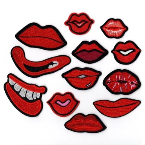 12pcs/set lips Iron on Patches for Clothes Embroidery Parches mouth for Clothing Applique Decoration Fabrics Badge
