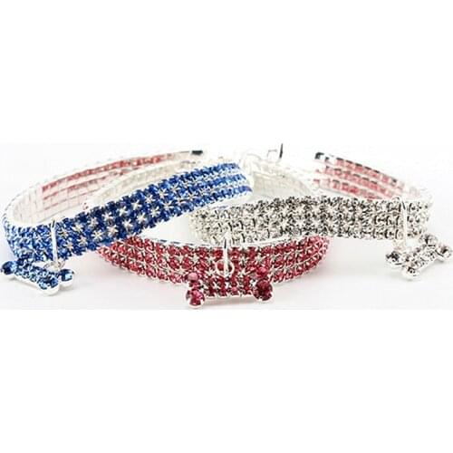 2020 Bone Pendant Pet collar Dog Rhinestone Necklace Adjustable Collar Small Cats Dog Collar Bling Animals Habitat Decoration