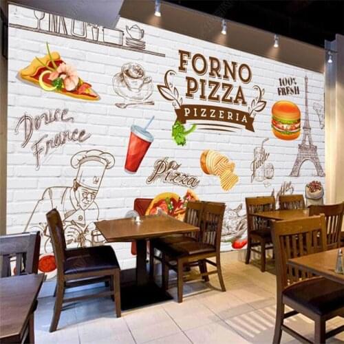 Custom Pizza Hamburger Chicken Coffee Casual Snack Brick Wallpaper 3D Western Fast Food Restaurant Snack Bar Decor Wall Paper 3D
