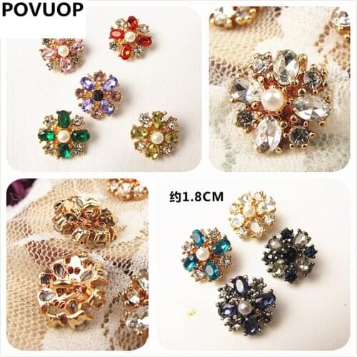 POVUOP button metal mixed crystal Clothing buttonssweater Small fragrant pearl buttons 18mm